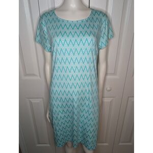 NY & Co Dress Chevron Knit Pullover Women's Size XL Cotton Mint Green White EUC